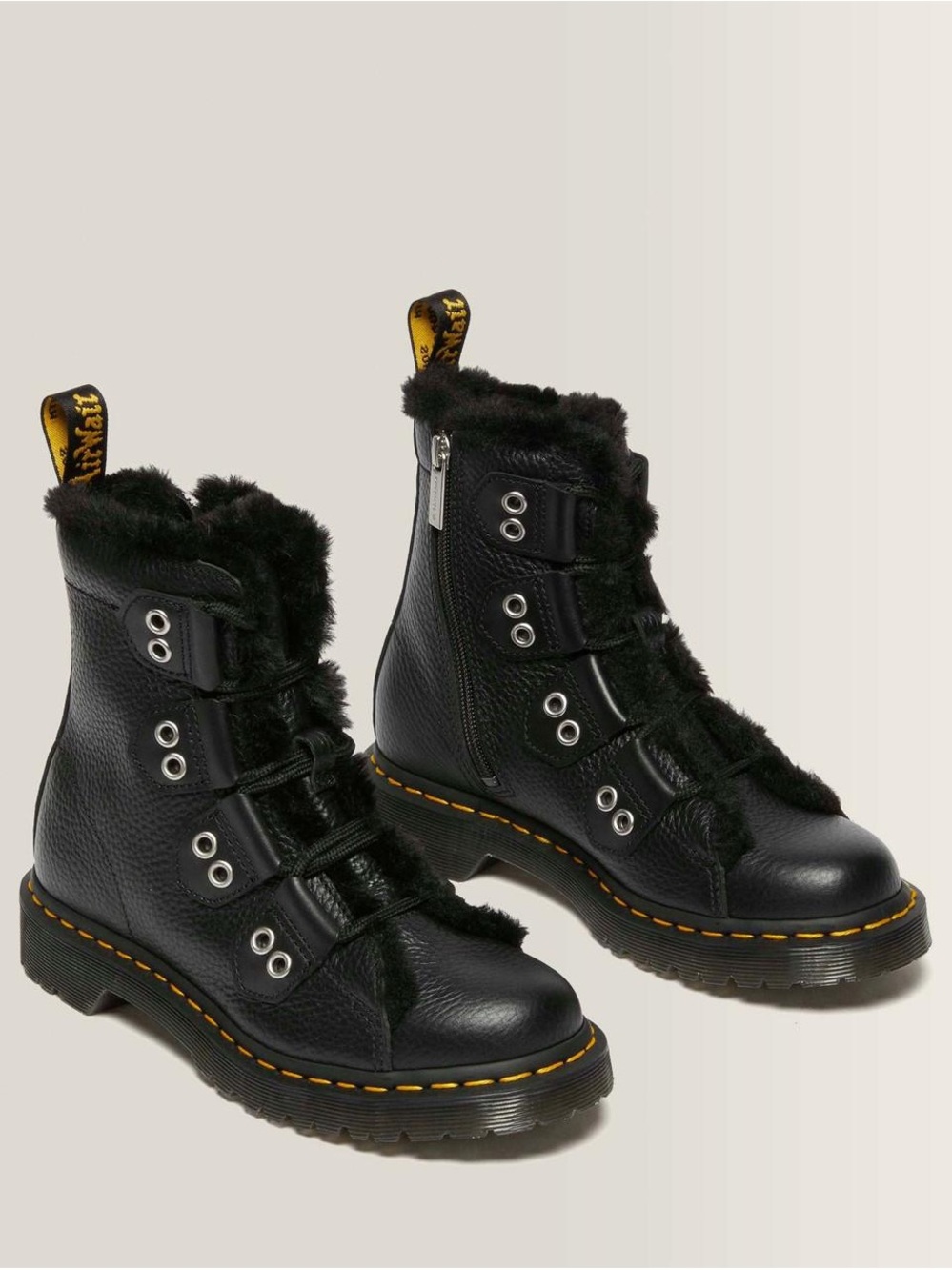 Dr. Martens Black Leather Lace-Up Fur-Trim Boot - Picture 5 of 10